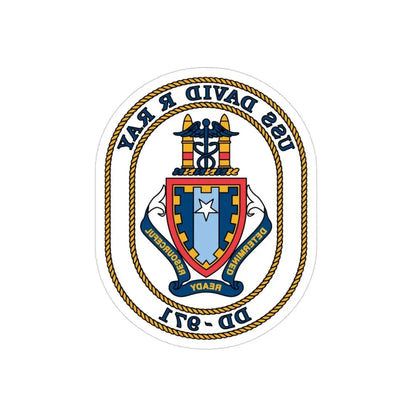 USS David R Ray DD 971 (U.S. Navy) REVERSE PRINT Transparent Die-Cut STICKER 3 Inch Die-Cut Transparent - The Sticker Space