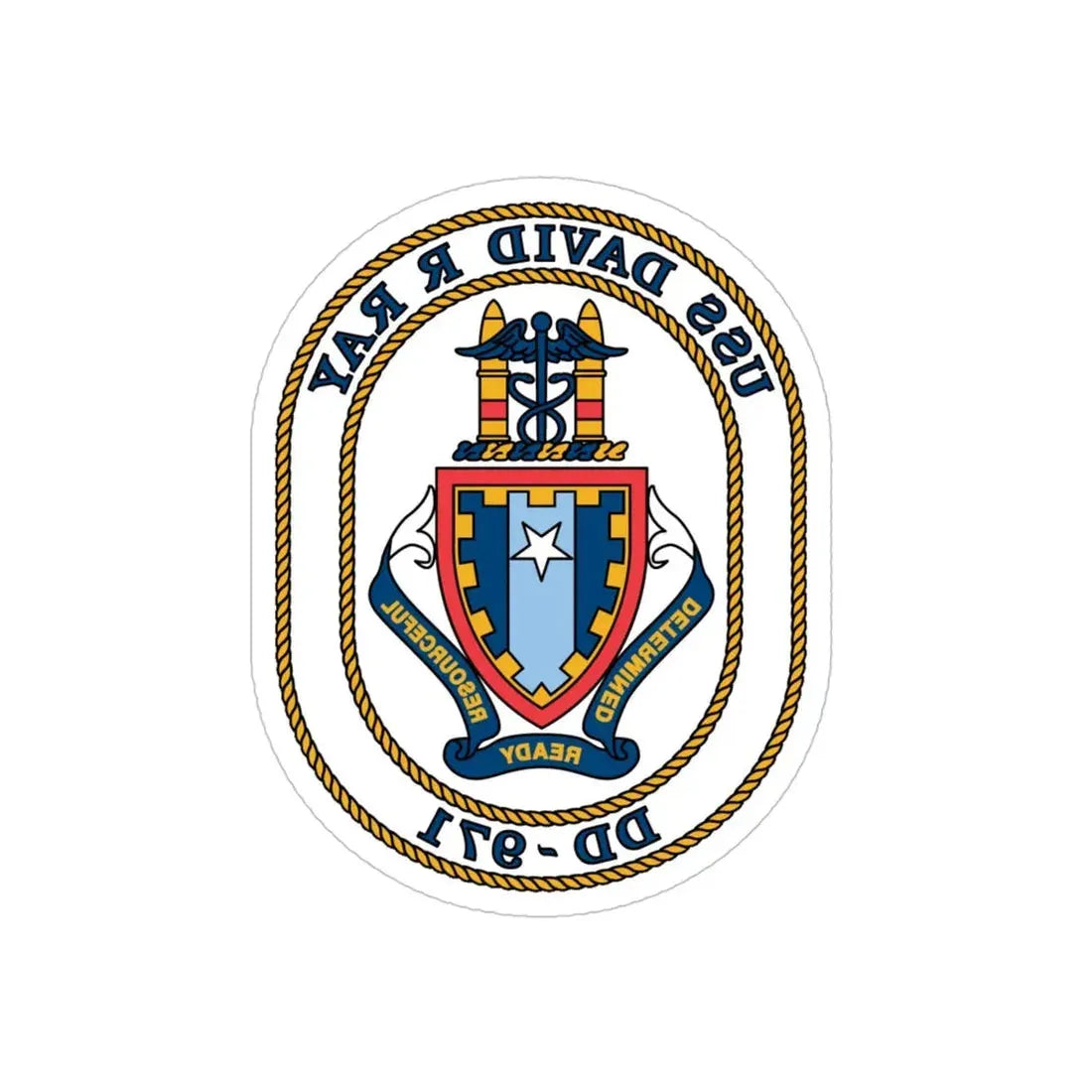 USS David R Ray DD 971 (U.S. Navy) REVERSE PRINT Transparent Die-Cut STICKER 4 Inch Die-Cut Transparent - The Sticker Space