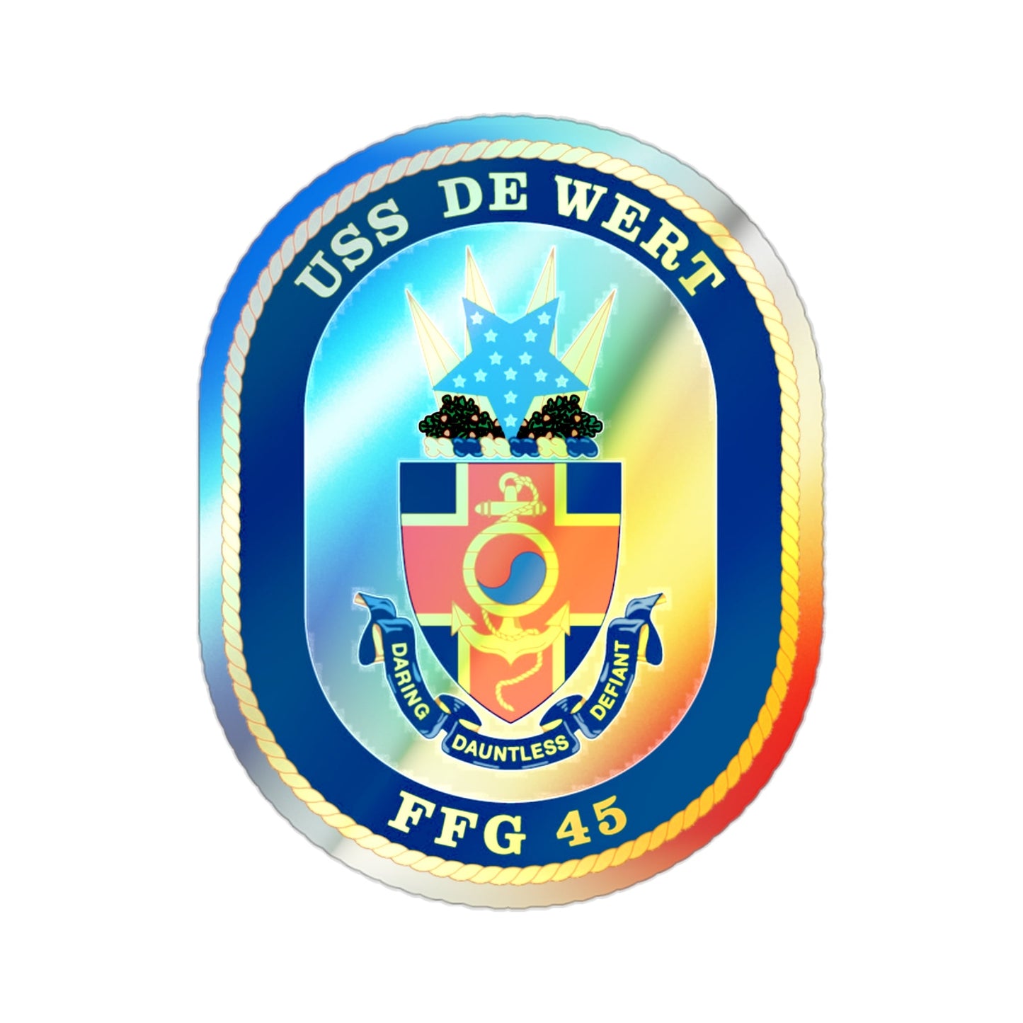 USS De Wert FFG 45 (U.S. Navy) Holographic STICKER Die-Cut Vinyl Decal-2 Inch-The Sticker Space