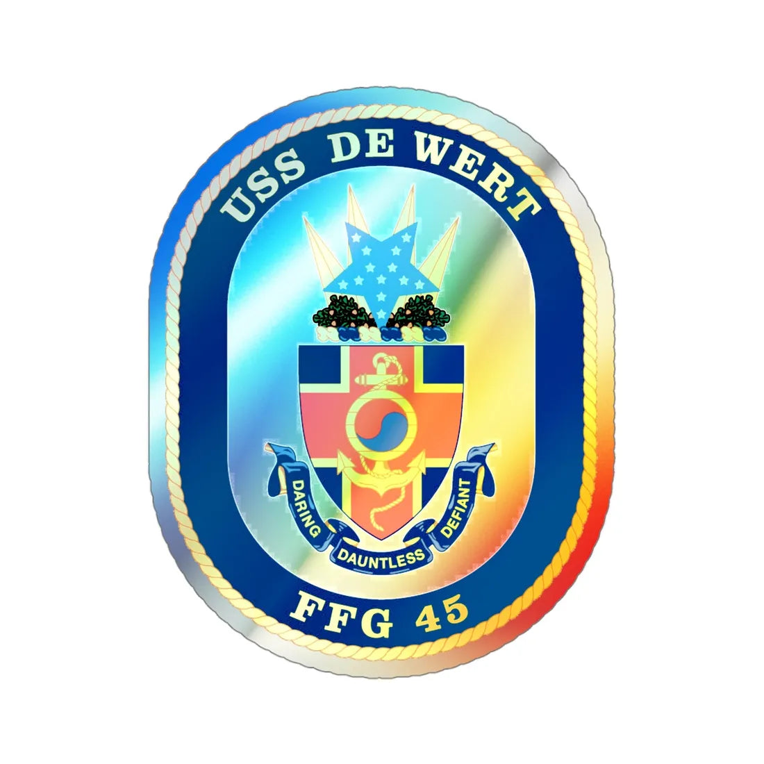 USS De Wert FFG 45 (U.S. Navy) Holographic STICKER Die-Cut Vinyl Decal 4 Inch Holographic - The Sticker Space