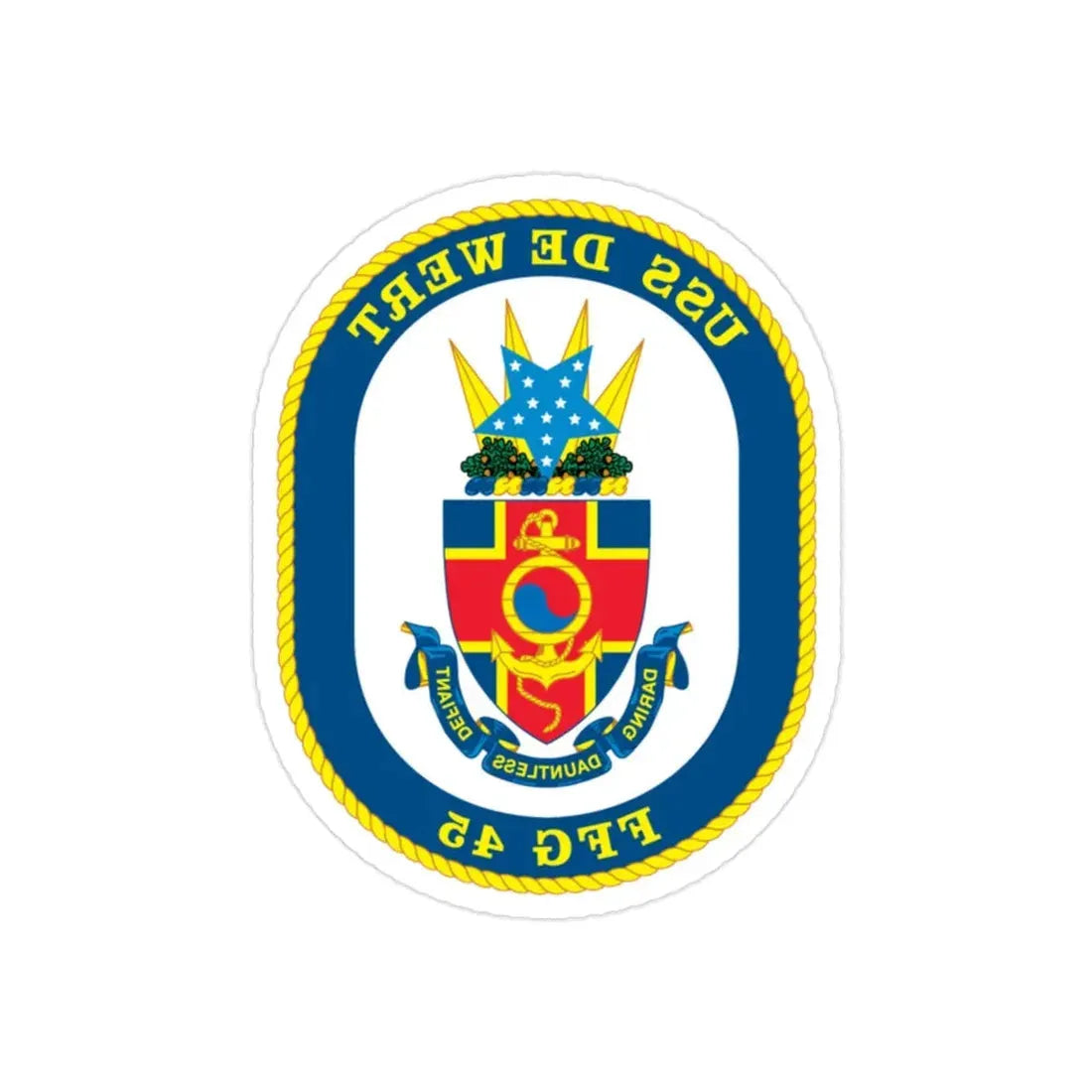 USS De Wert FFG 45 (U.S. Navy) REVERSE PRINT Transparent Die-Cut STICKER 2 Inch Die-Cut Transparent - The Sticker Space