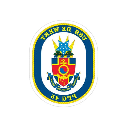 USS De Wert FFG 45 (U.S. Navy) REVERSE PRINT Transparent Die-Cut STICKER 2 Inch Die-Cut Transparent - The Sticker Space