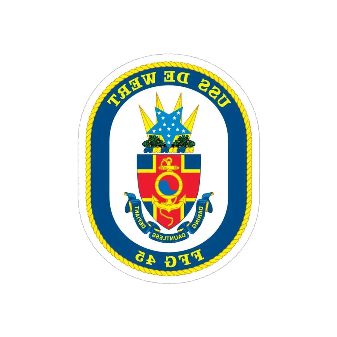 USS De Wert FFG 45 (U.S. Navy) REVERSE PRINT Transparent Die-Cut STICKER 5 Inch Die-Cut Transparent - The Sticker Space