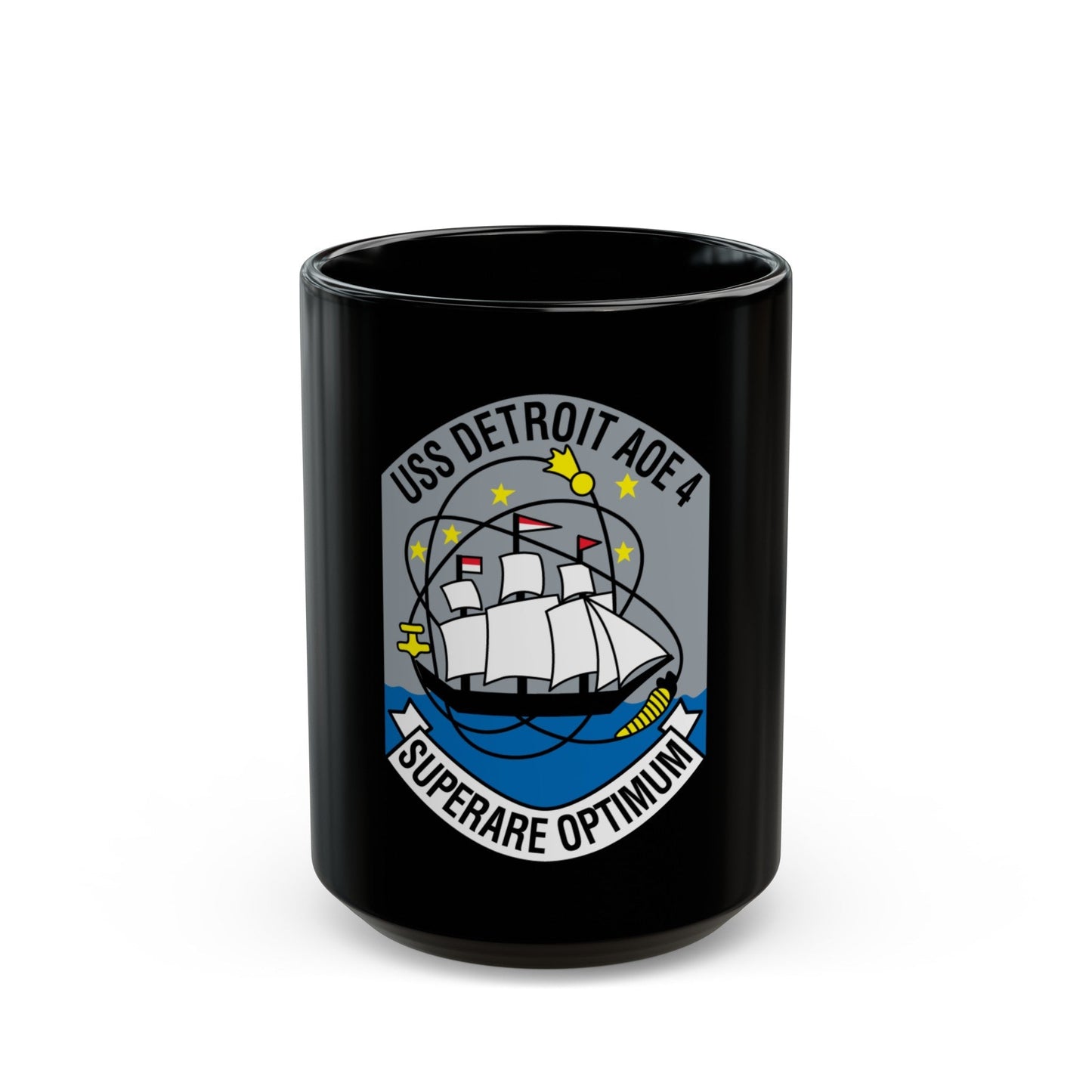 USS Detroit AOE 4 (U.S. Navy) Black Coffee Mug-15oz-The Sticker Space