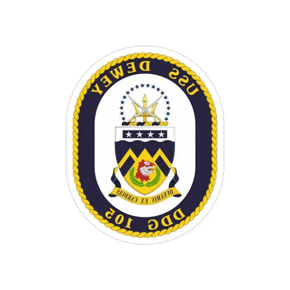 USS Dewey COA (U.S. Navy) REVERSE PRINT Transparent Die-Cut STICKER 2 Inch Die-Cut Transparent - The Sticker Space