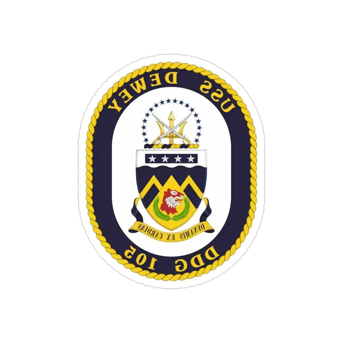 USS Dewey COA (U.S. Navy) REVERSE PRINT Transparent Die-Cut STICKER 3 Inch Die-Cut Transparent - The Sticker Space
