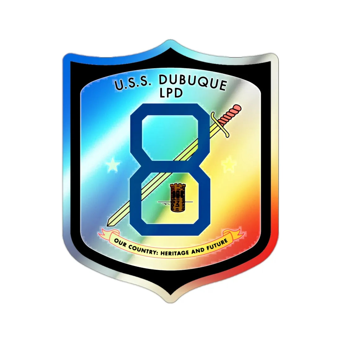 USS Dubuque LPD 8 (U.S. Navy) Holographic STICKER Die-Cut Vinyl Decal 2 Inch Holographic - The Sticker Space