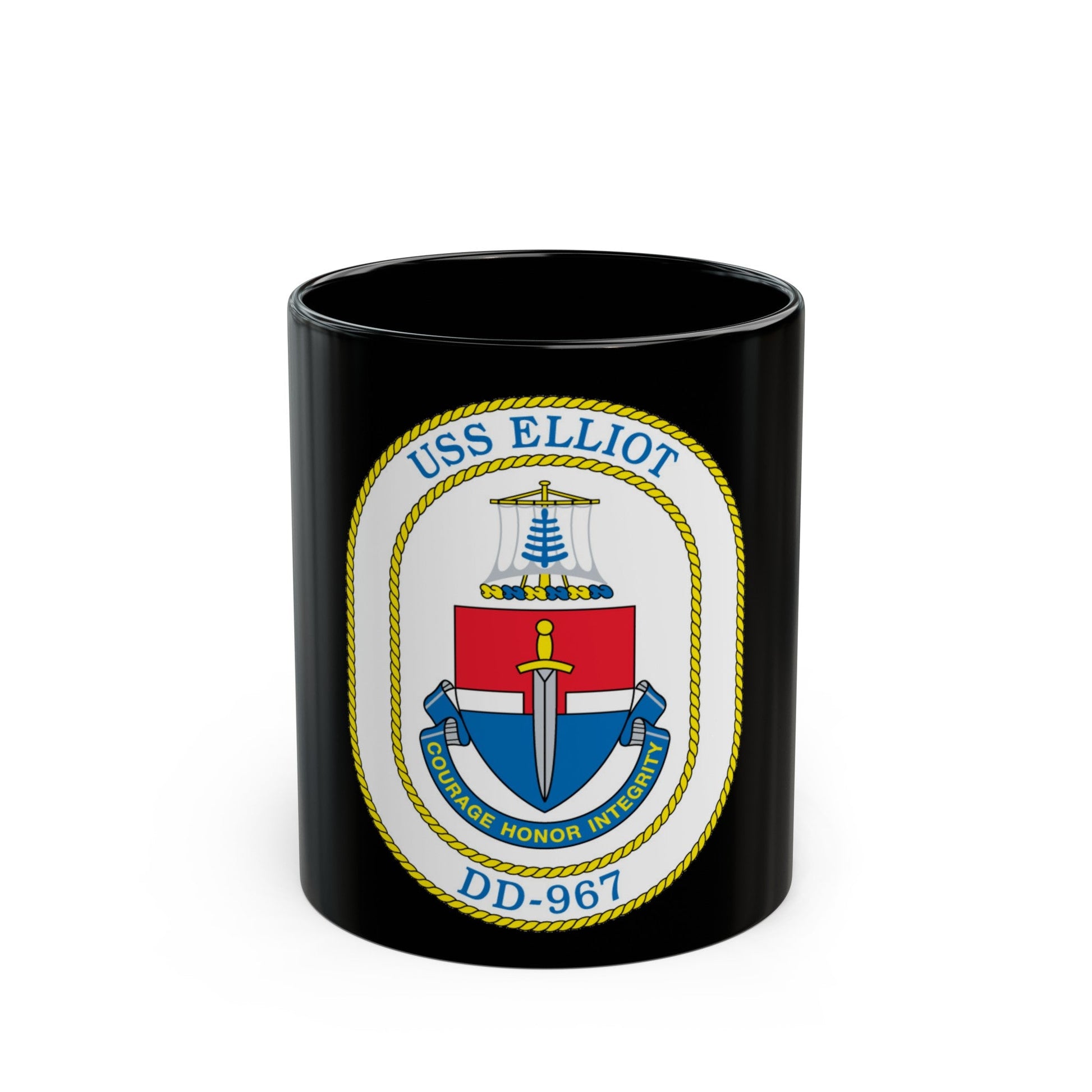 USS Elliot DD 967 (U.S. Navy) Black Coffee Mug-11oz-The Sticker Space