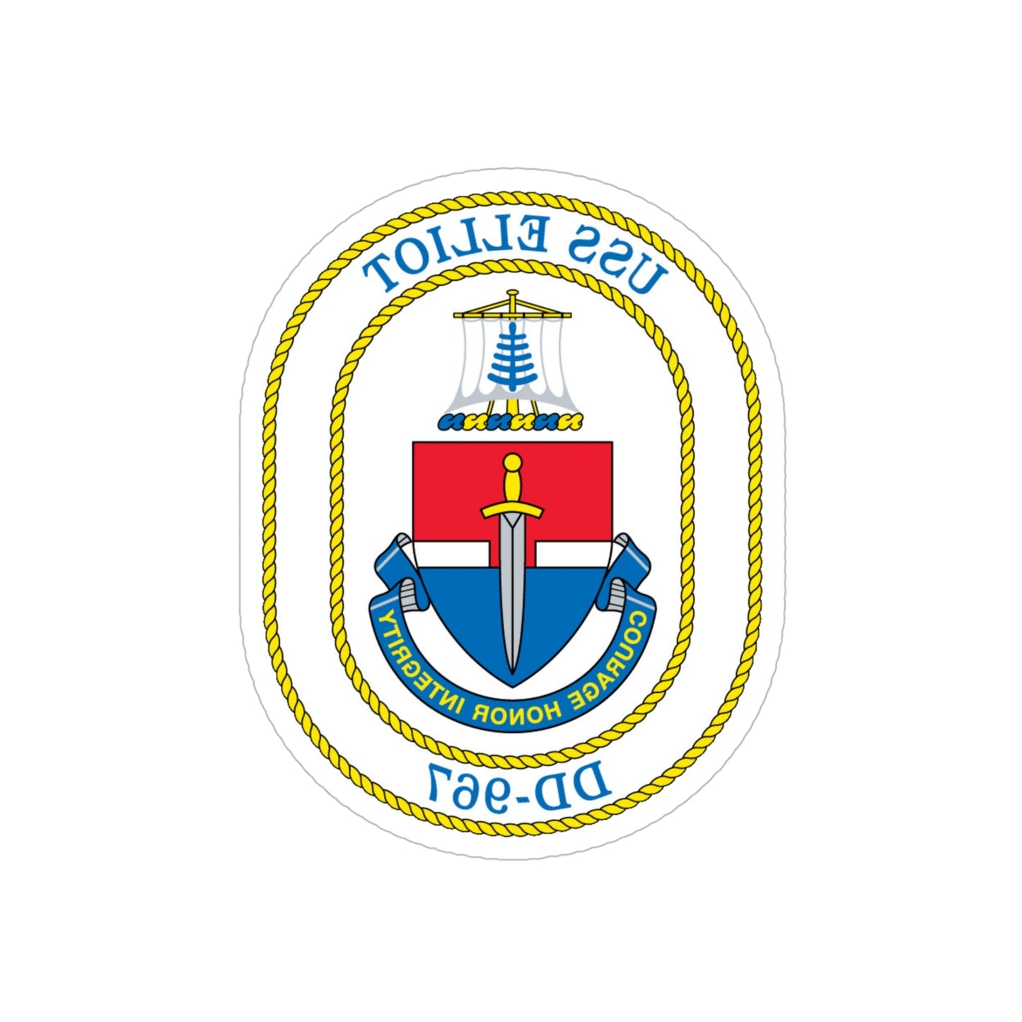 USS Elliot DD 967 (U.S. Navy) REVERSE PRINT Transparent STICKER-5 Inch-The Sticker Space