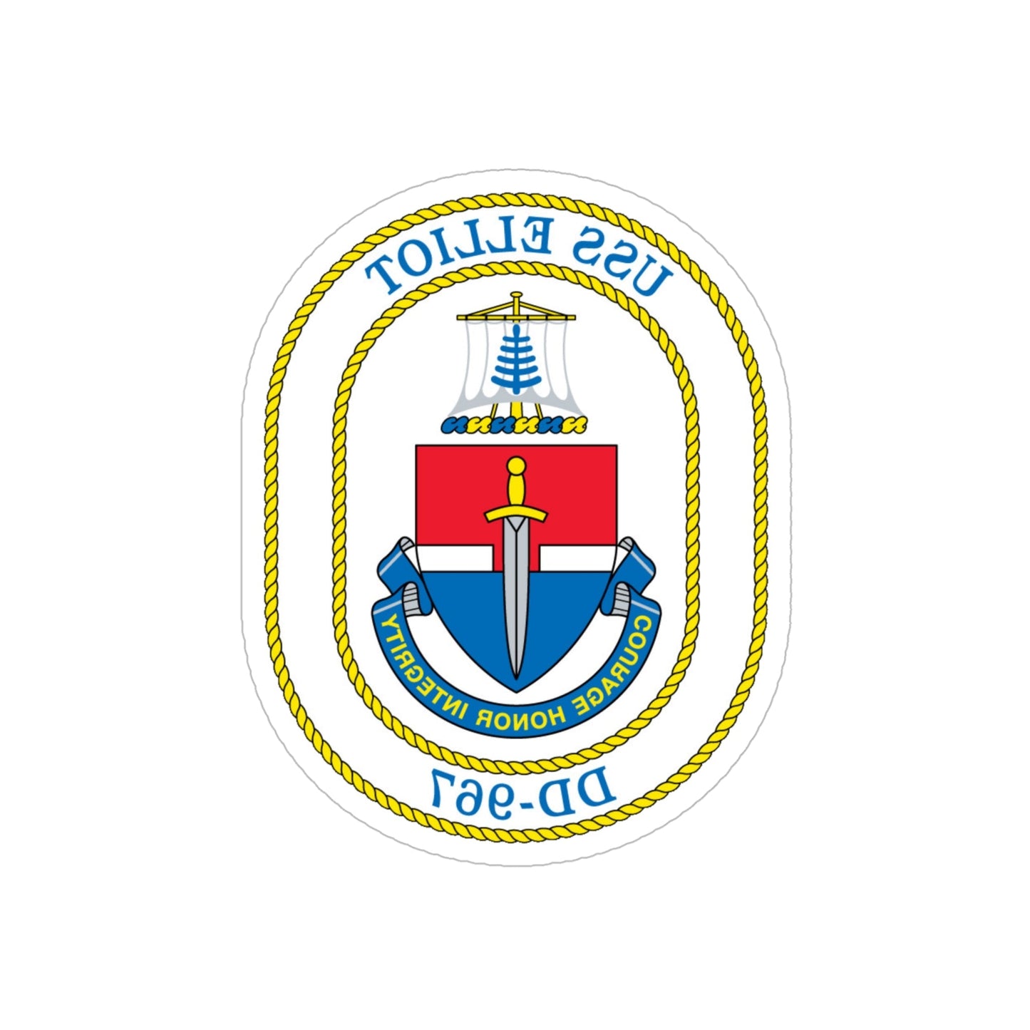 USS Elliot DD 967 (U.S. Navy) REVERSE PRINT Transparent STICKER-6 Inch-The Sticker Space