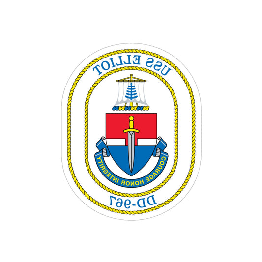 USS Elliot DD 967 (U.S. Navy) REVERSE PRINT Transparent STICKER-6" × 6"-The Sticker Space