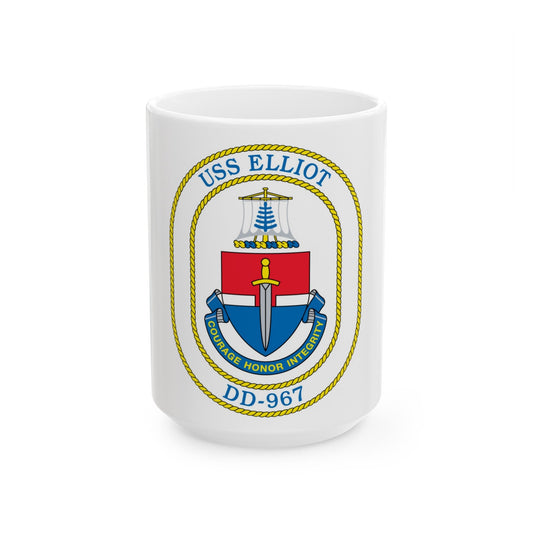 USS Elliot DD 967 (U.S. Navy) White Coffee Mug-15oz-The Sticker Space