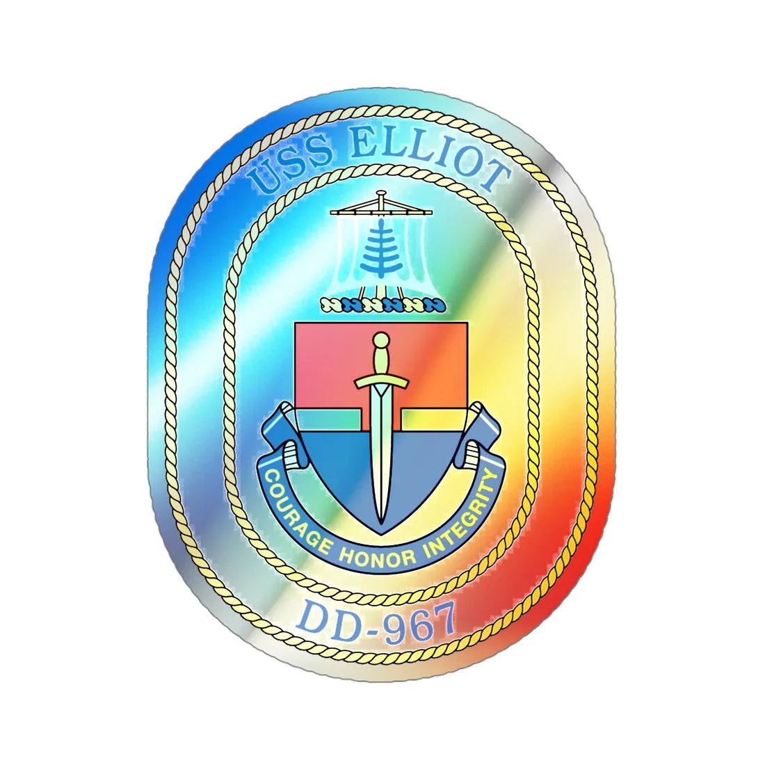 USS Elliot DD 967 (U.S. Navy) Holographic STICKER Die-Cut Vinyl Decal 4 Inch Holographic - The Sticker Space