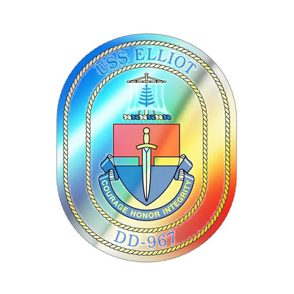 USS Elliot DD 967 (U.S. Navy) Holographic STICKER Die-Cut Vinyl Decal 5 Inch Holographic - The Sticker Space