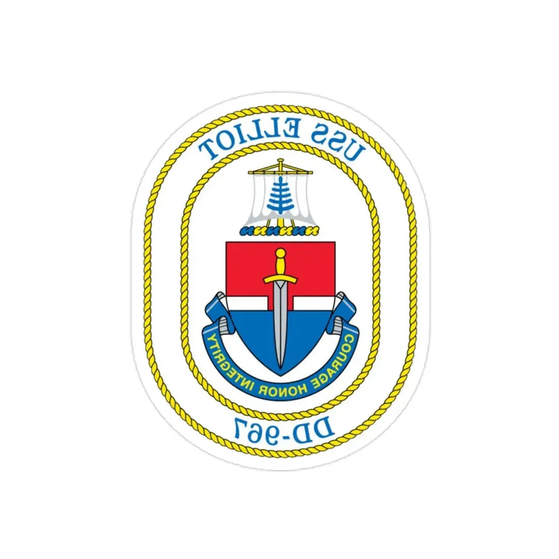 USS Elliot DD 967 (U.S. Navy) REVERSE PRINT Transparent Die-Cut STICKER 2 Inch Die-Cut Transparent - The Sticker Space