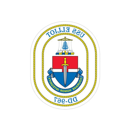 USS Elliot DD 967 (U.S. Navy) REVERSE PRINT Transparent Die-Cut STICKER 3 Inch Die-Cut Transparent - The Sticker Space