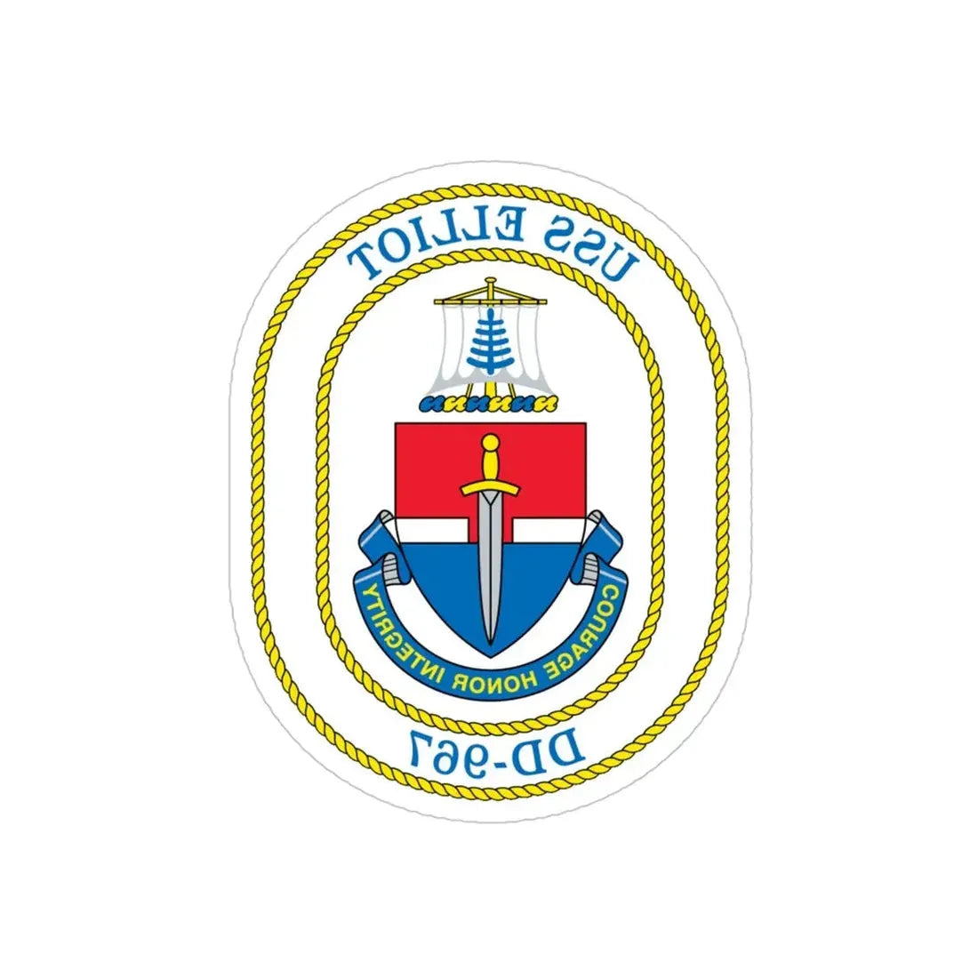 USS Elliot DD 967 (U.S. Navy) REVERSE PRINT Transparent Die-Cut STICKER 4 Inch Die-Cut Transparent - The Sticker Space