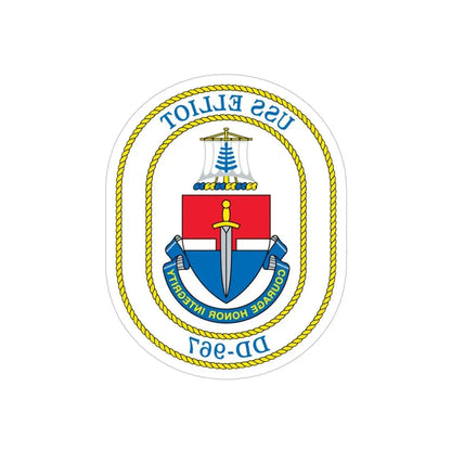 USS Elliot DD 967 (U.S. Navy) REVERSE PRINT Transparent Die-Cut STICKER 4 Inch Die-Cut Transparent - The Sticker Space
