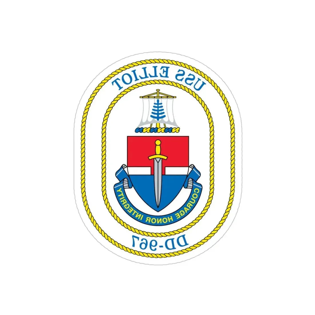 USS Elliot DD 967 (U.S. Navy) REVERSE PRINT Transparent Die-Cut STICKER 5 Inch Die-Cut Transparent - The Sticker Space