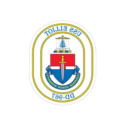 USS Elliot DD 967 (U.S. Navy) REVERSE PRINT Transparent Die-Cut STICKER 5 Inch Die-Cut Transparent - The Sticker Space