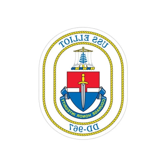 USS Elliot DD 967 (U.S. Navy) REVERSE PRINT Transparent Die-Cut STICKER 6 Inch Die-Cut Transparent - The Sticker Space