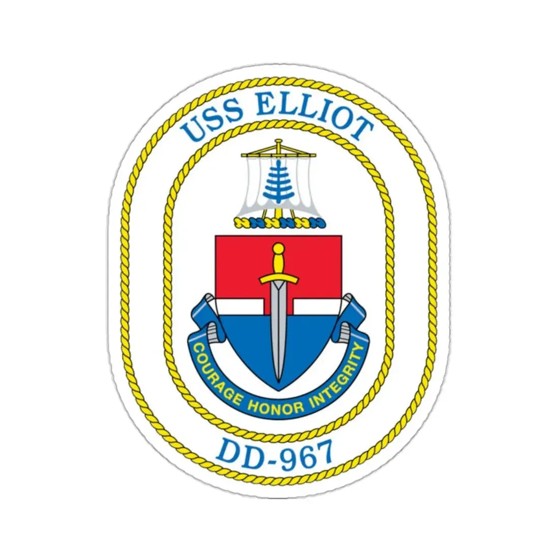 USS Elliot DD 967 (U.S. Navy) STICKER Vinyl Kiss-Cut Decal 2 Inch White - The Sticker Space