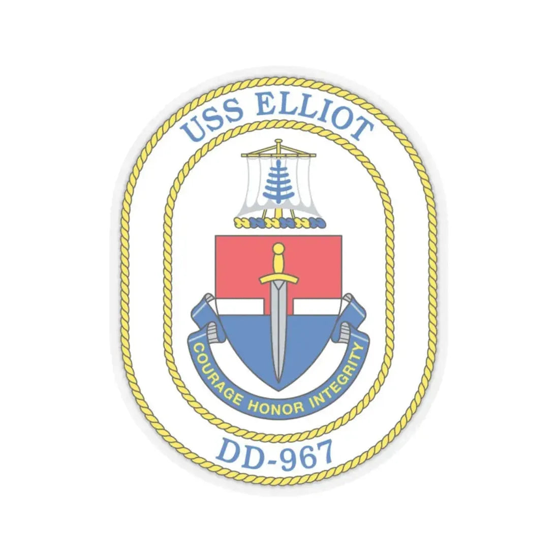 USS Elliot DD 967 (U.S. Navy) STICKER Vinyl Kiss-Cut Decal 4 Inch Transparent - The Sticker Space