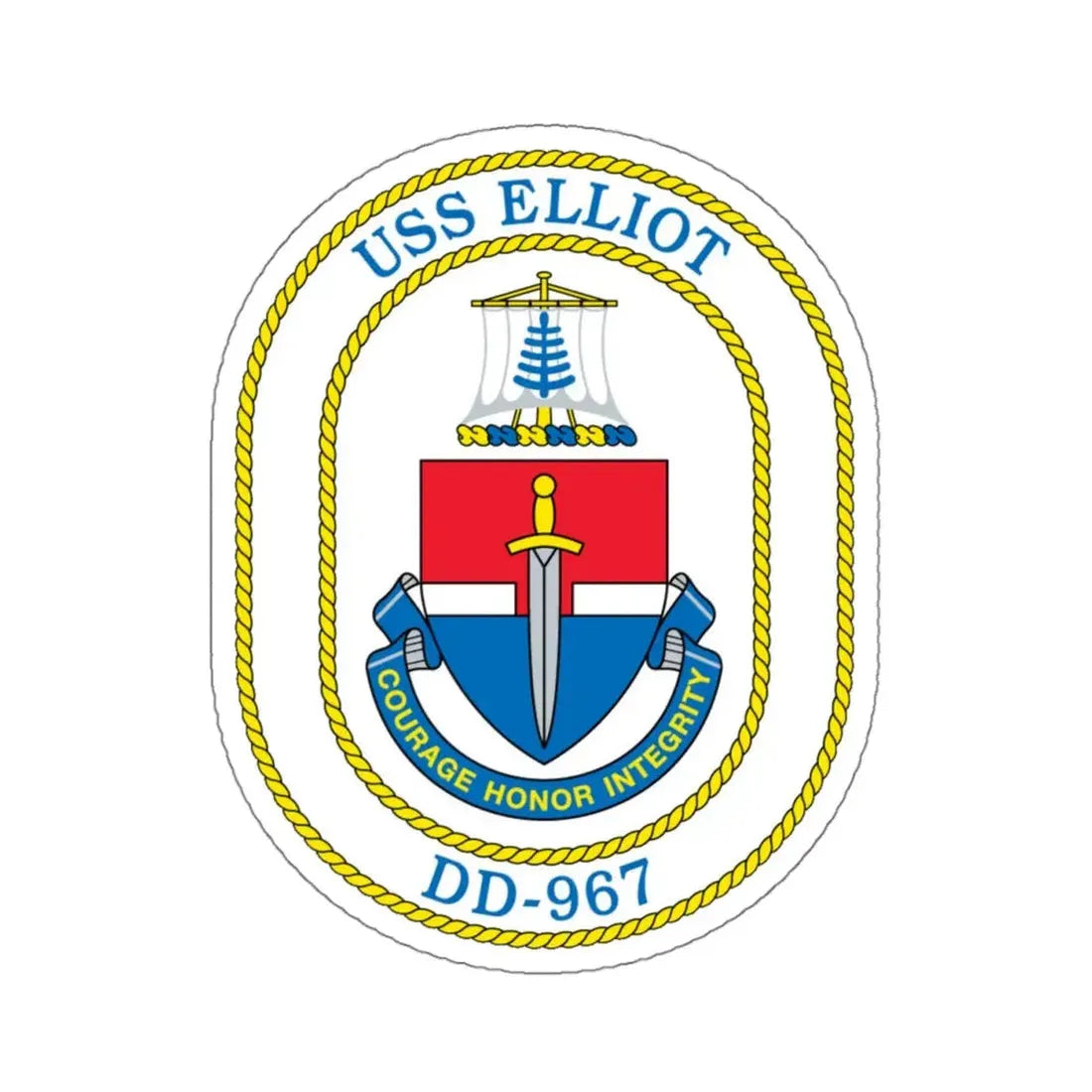 USS Elliot DD 967 (U.S. Navy) STICKER Vinyl Kiss-Cut Decal 4 Inch White - The Sticker Space