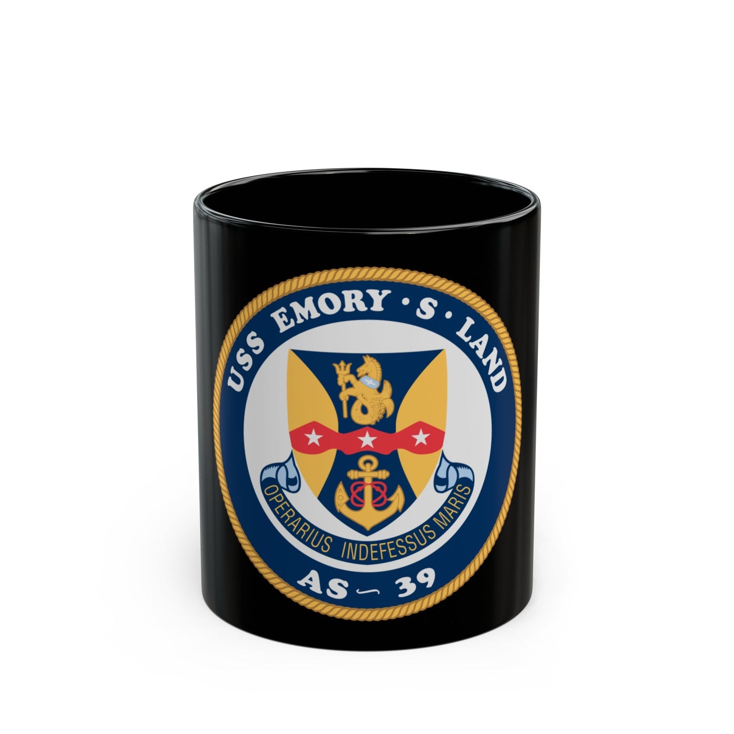 USS Emory S Land AS 39 (U.S. Navy) Black Coffee Mug-11oz-The Sticker Space