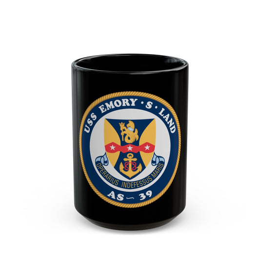 USS Emory S Land AS 39 (U.S. Navy) Black Coffee Mug-15oz-The Sticker Space