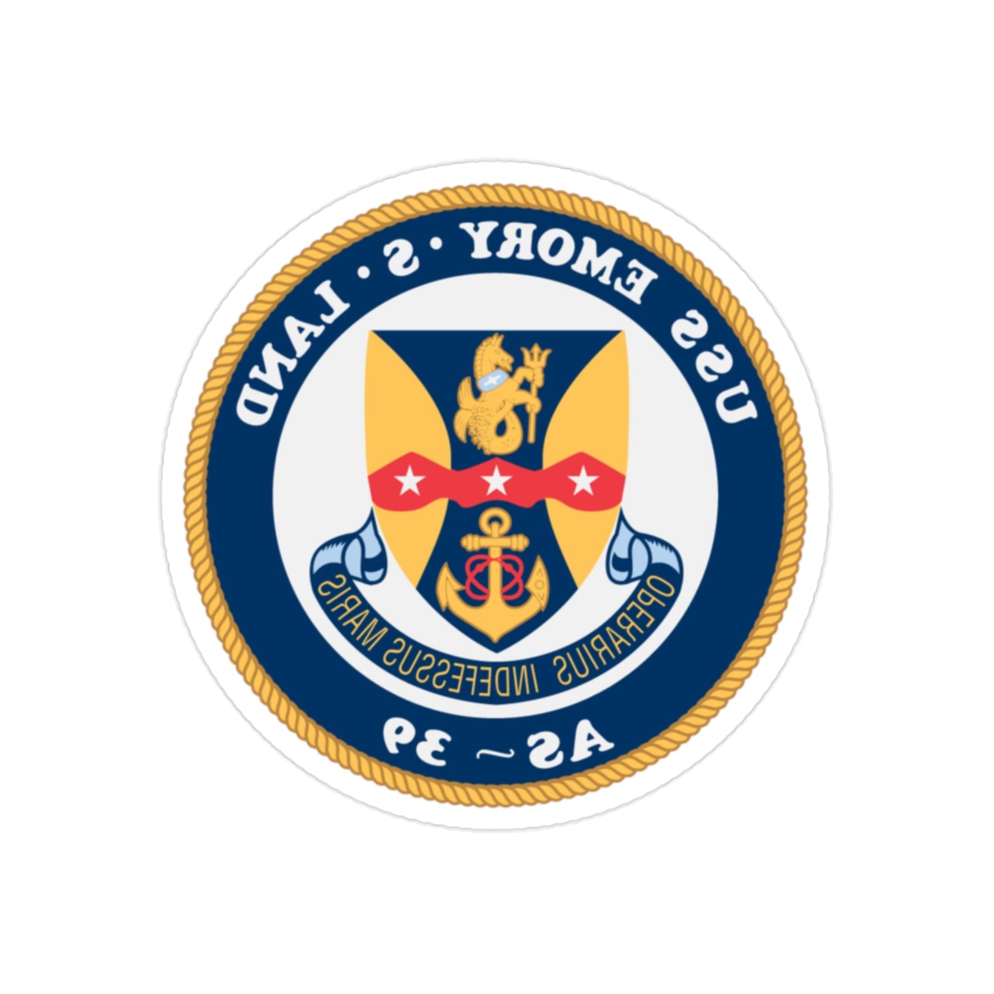 USS Emory S Land AS 39 (U.S. Navy) REVERSE PRINT Transparent STICKER-2" × 2"-The Sticker Space