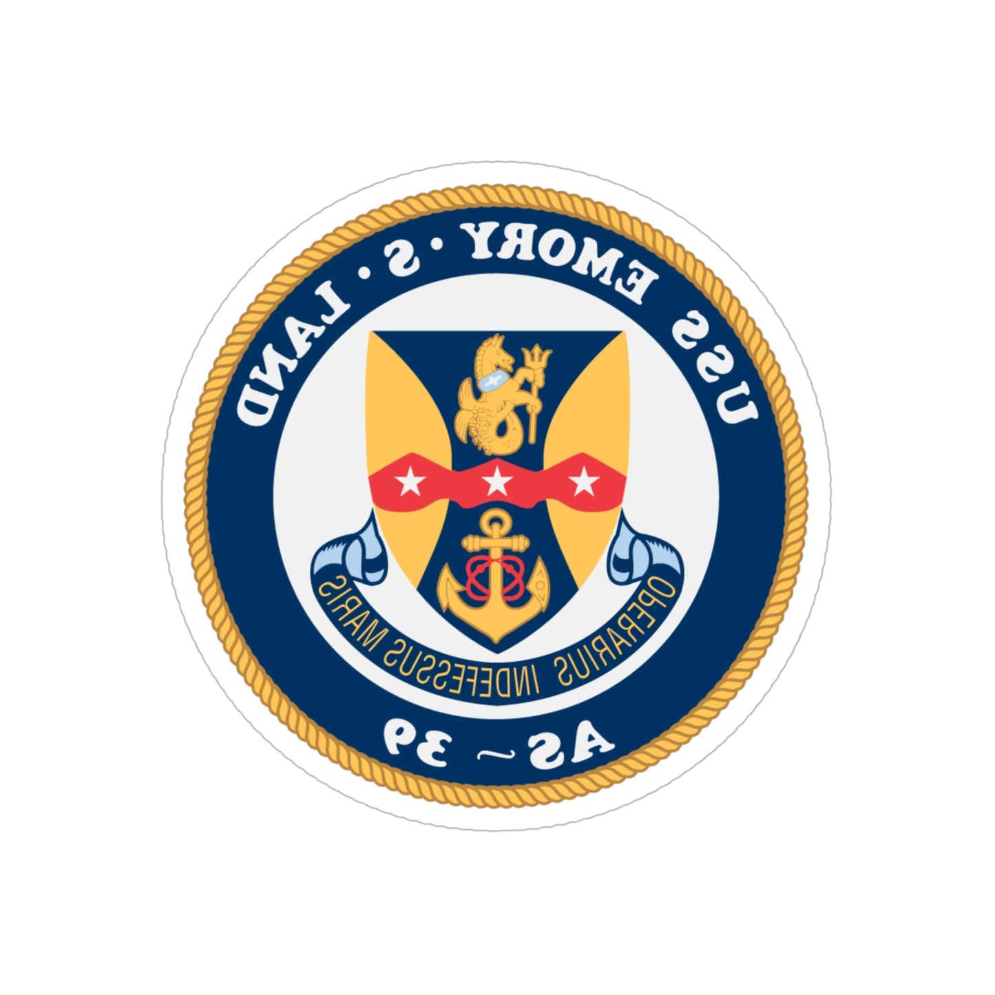 USS Emory S Land AS 39 (U.S. Navy) REVERSE PRINT Transparent STICKER-5" × 5"-The Sticker Space