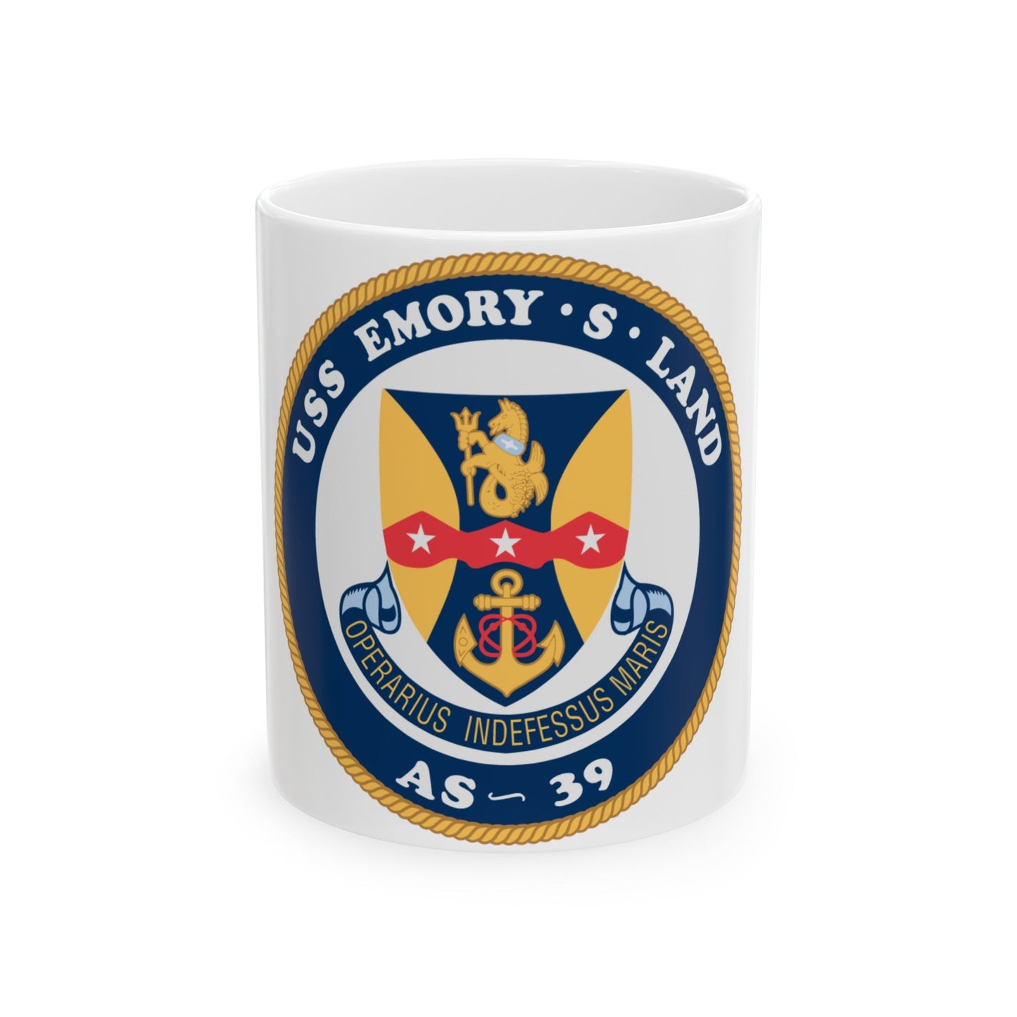 USS Emory S Land AS 39 (U.S. Navy) White Coffee Mug-11oz-The Sticker Space