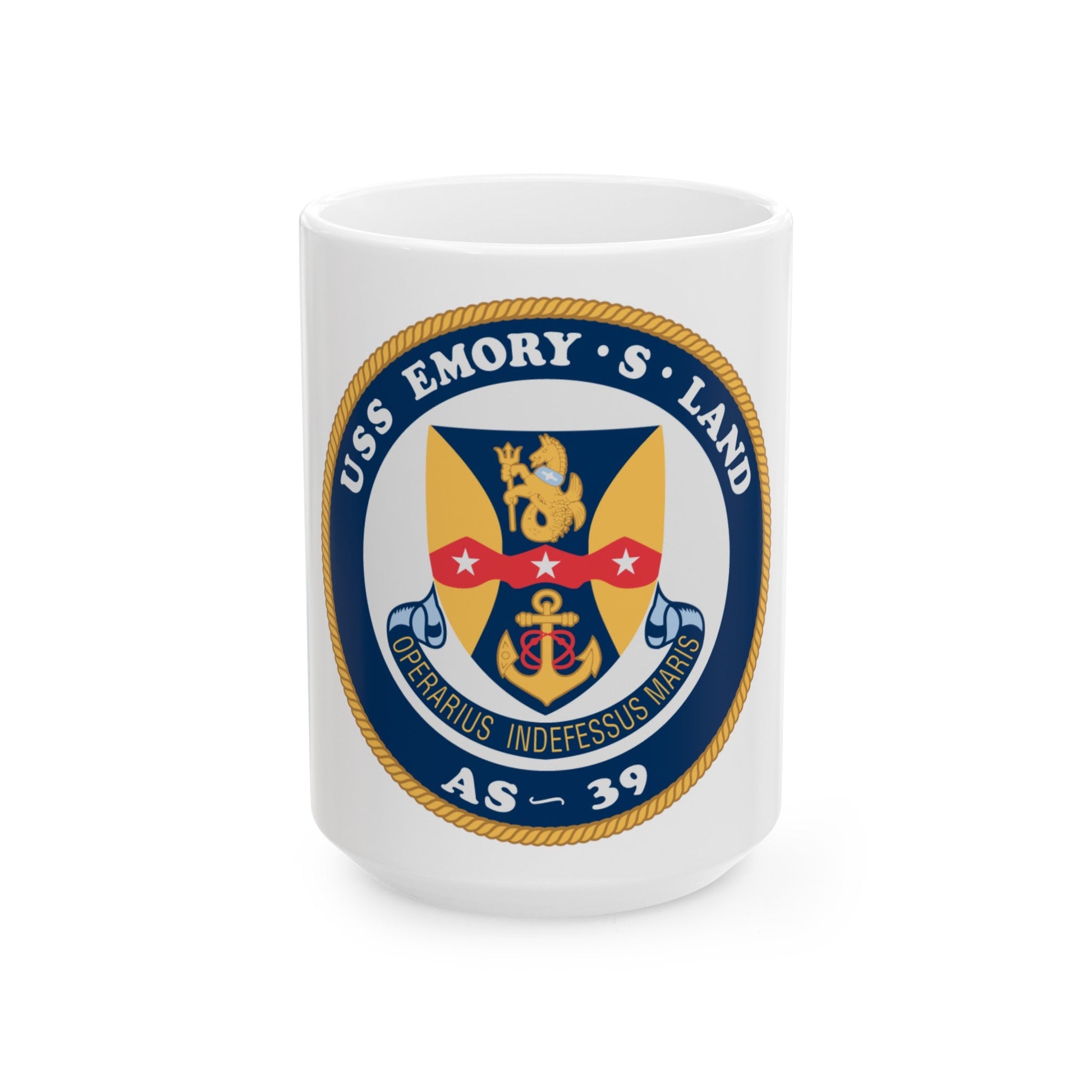 USS Emory S Land AS 39 (U.S. Navy) White Coffee Mug-15oz-The Sticker Space