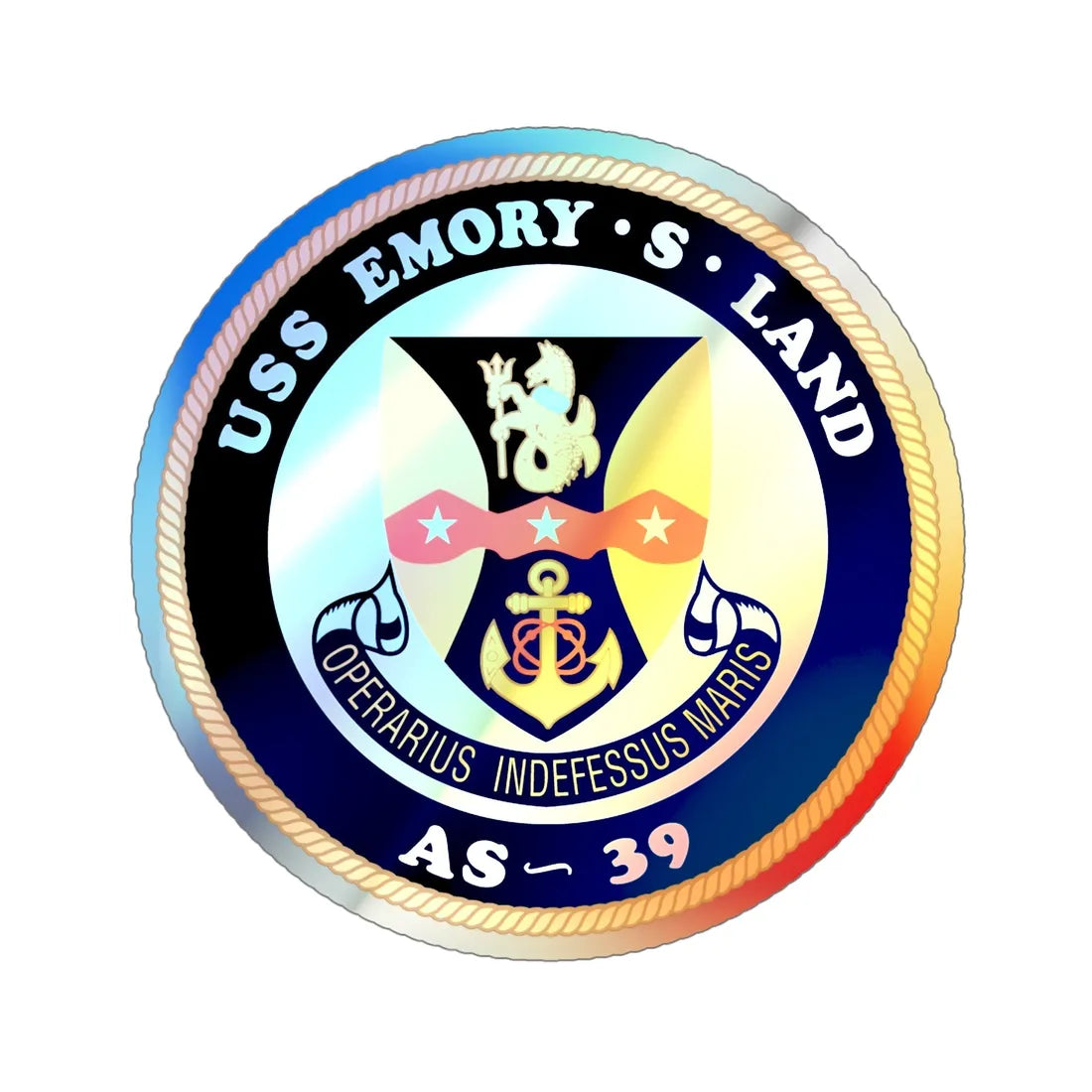 USS Emory S Land AS 39 (U.S. Navy) Holographic STICKER Die-Cut Vinyl Decal 6 Inch Holographic - The Sticker Space