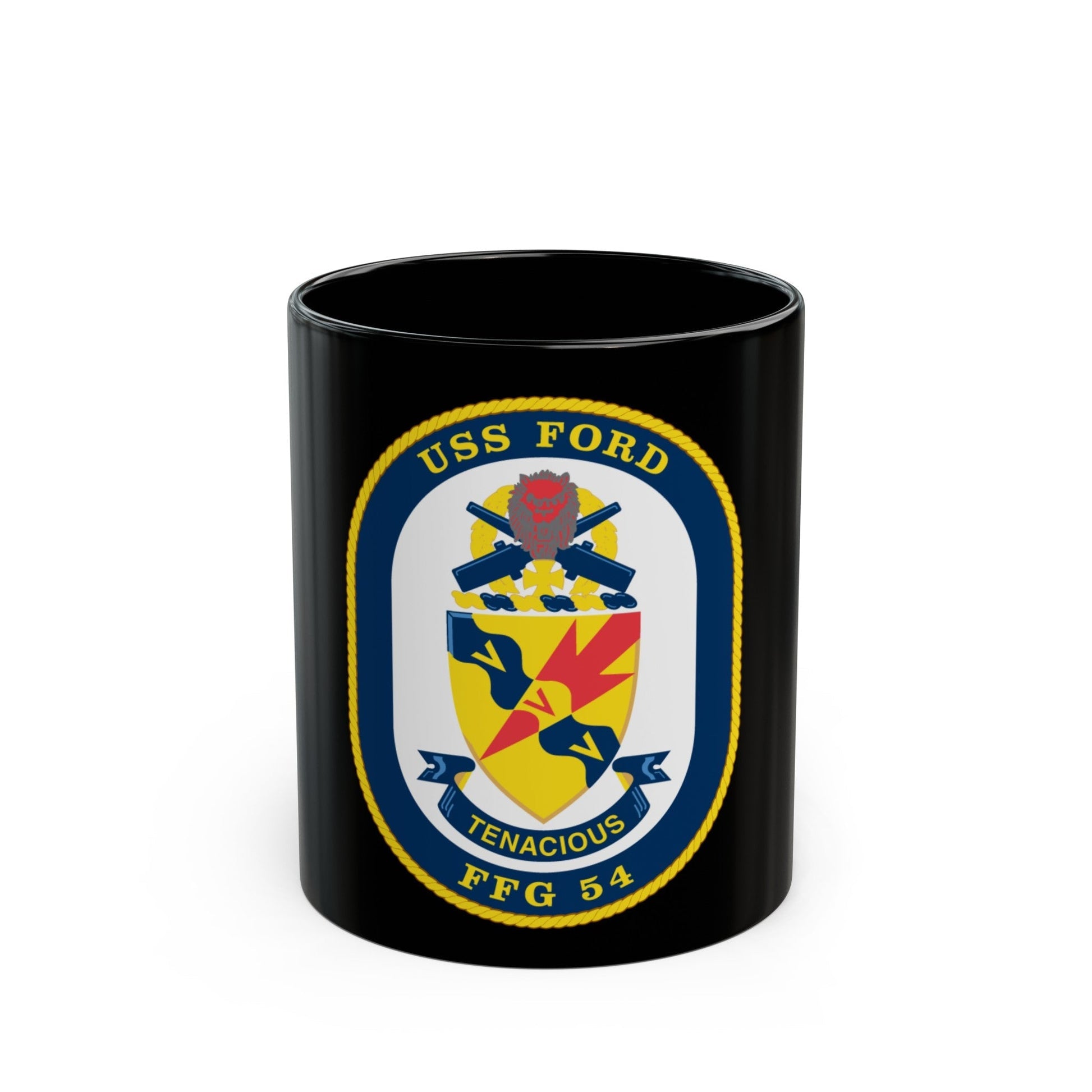 USS Ford FFG 54 (U.S. Navy) Black Coffee Mug-11oz-The Sticker Space