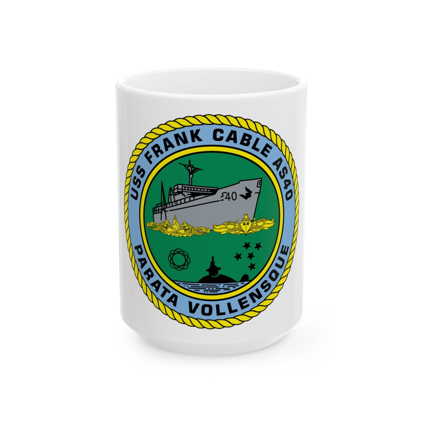 USS Frank Cable AS40 Parata Vollensque (U.S. Navy) White Coffee Mug-15oz-The Sticker Space