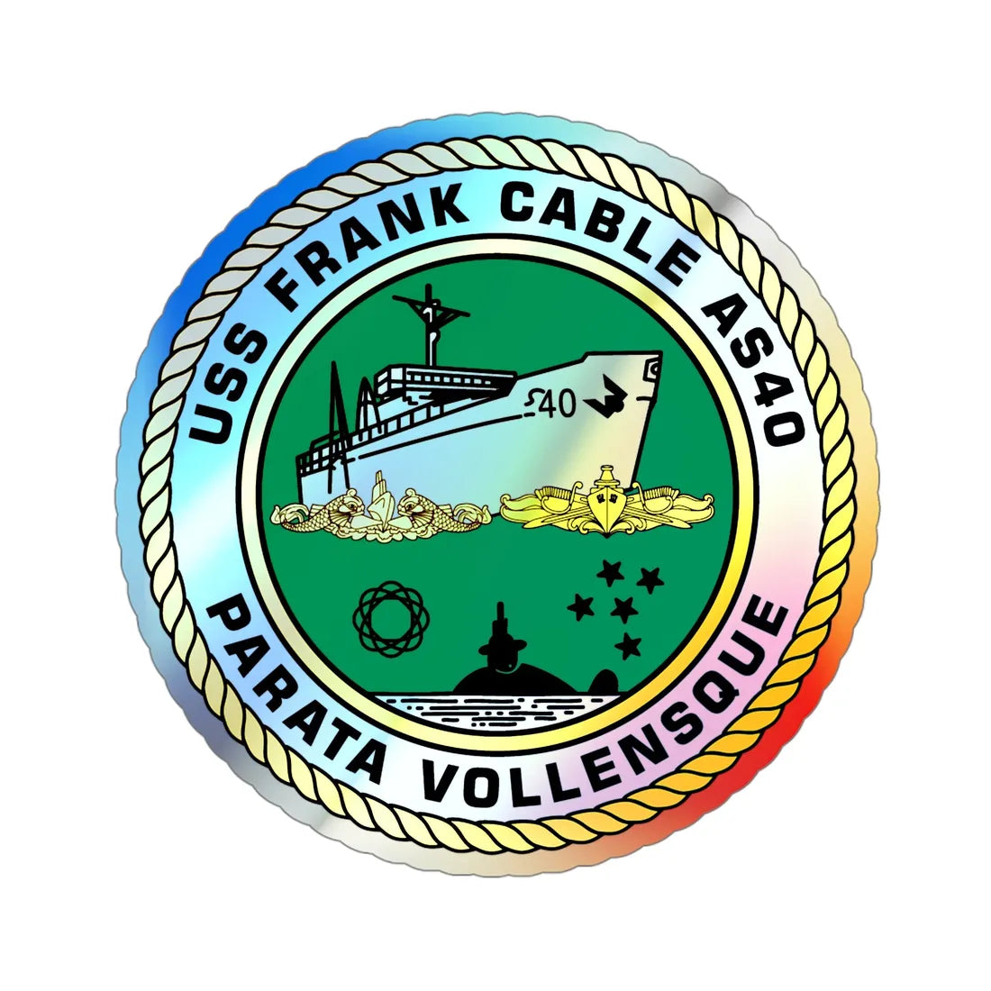 USS Frank Cable AS40 Parata Vollensque (U.S. Navy) Holographic STICKER Die-Cut Vinyl Decal 4 Inch Holographic - The Sticker Space