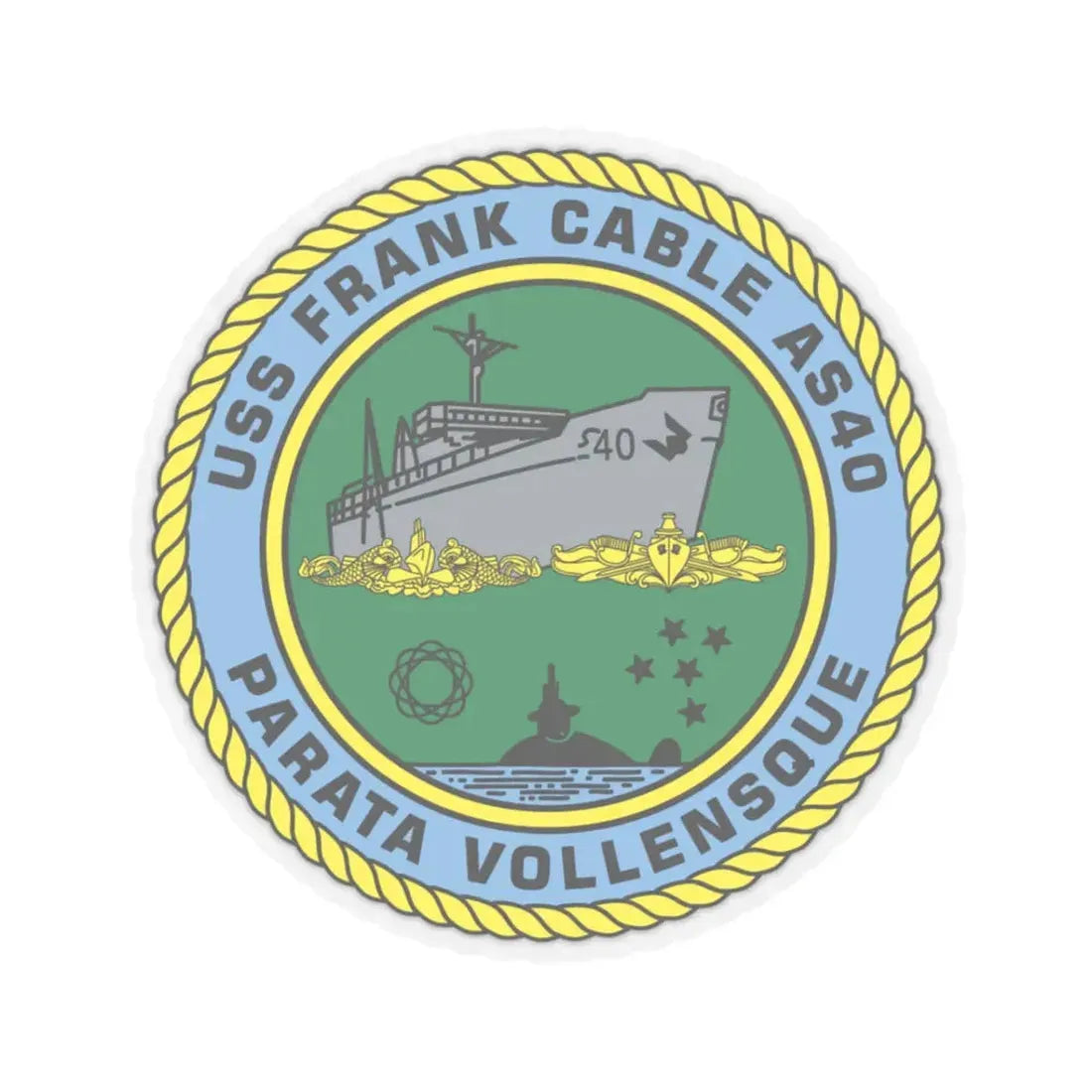 USS Frank Cable AS40 Parata Vollensque (U.S. Navy) STICKER Vinyl Kiss-Cut Decal 3 Inch Transparent - The Sticker Space