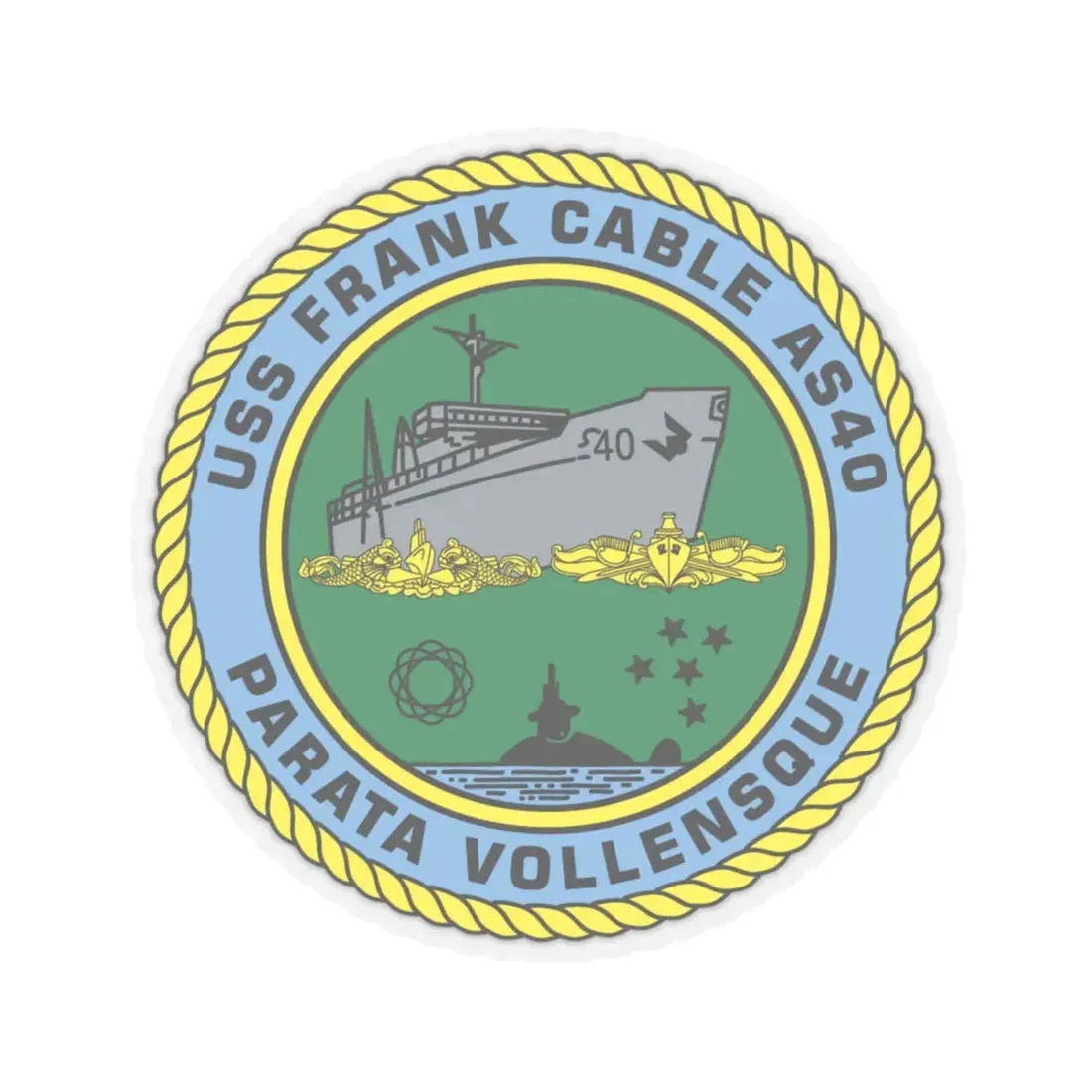 USS Frank Cable AS40 Parata Vollensque (U.S. Navy) STICKER Vinyl Kiss-Cut Decal 4 Inch Transparent - The Sticker Space