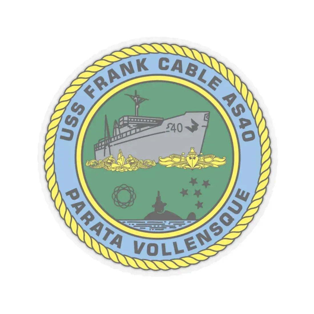 USS Frank Cable AS40 Parata Vollensque (U.S. Navy) STICKER Vinyl Kiss-Cut Decal 6 Inch Transparent - The Sticker Space