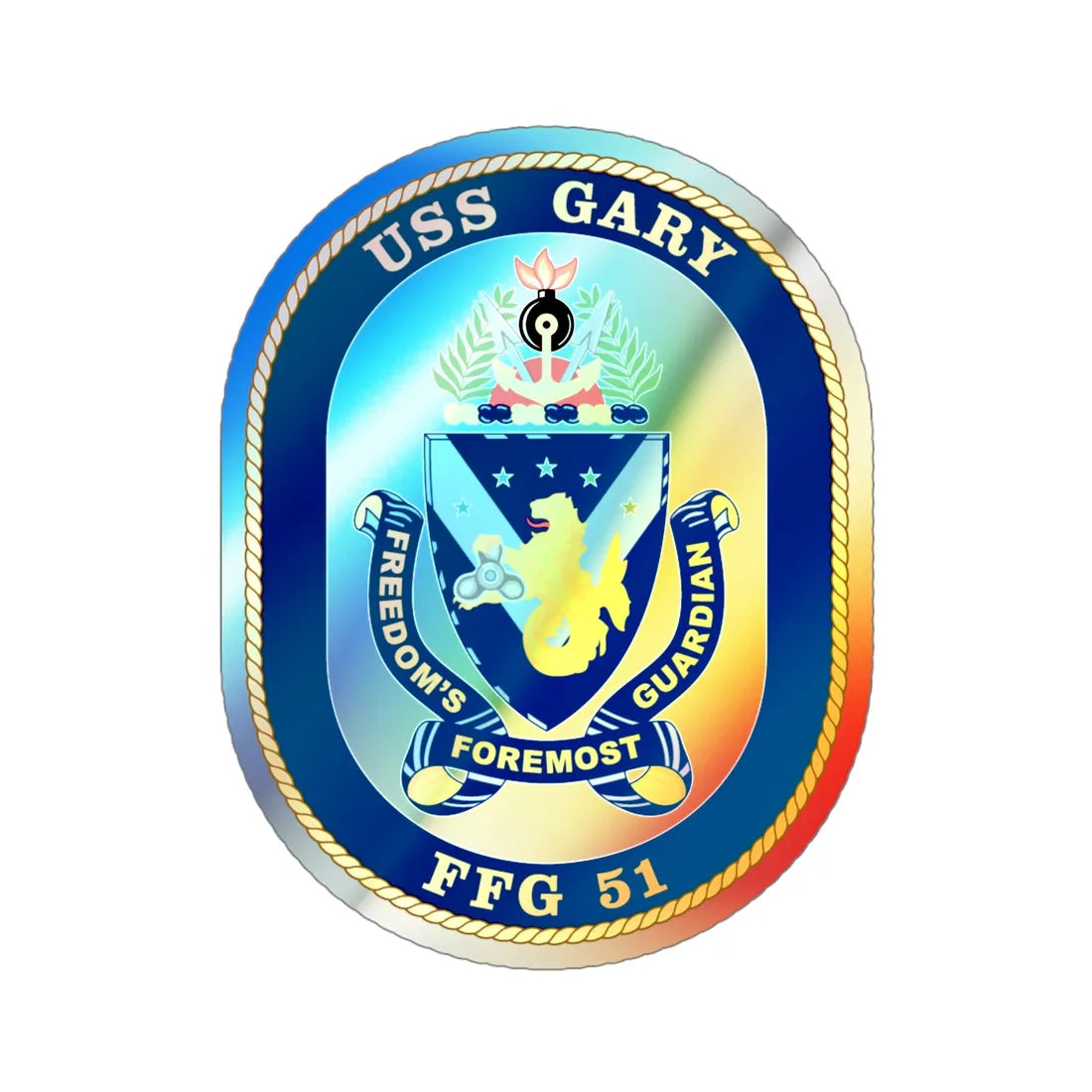 USS Gary FFG 51 (U.S. Navy) Holographic STICKER Die-Cut Vinyl Decal 4 Inch Holographic - The Sticker Space