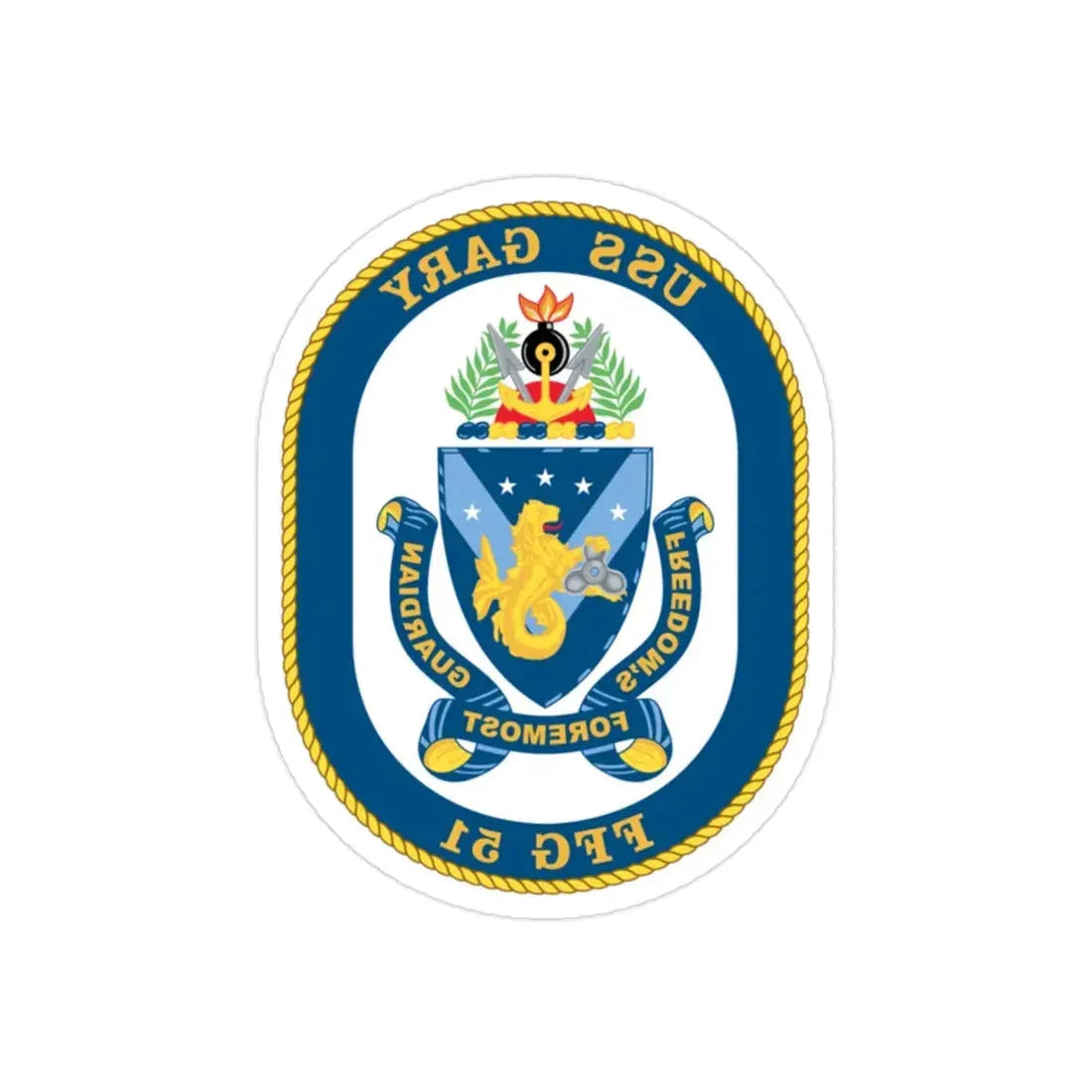 USS Gary FFG 51 (U.S. Navy) REVERSE PRINT Transparent Die-Cut STICKER 2 Inch Die-Cut Transparent - The Sticker Space