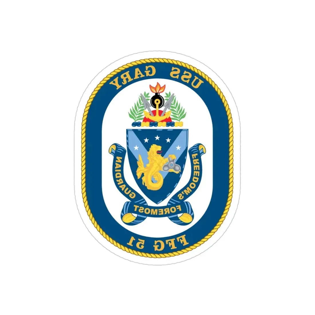 USS Gary FFG 51 (U.S. Navy) REVERSE PRINT Transparent Die-Cut STICKER 4 Inch Die-Cut Transparent - The Sticker Space