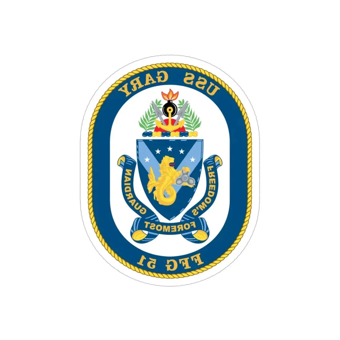 USS Gary FFG 51 (U.S. Navy) REVERSE PRINT Transparent Die-Cut STICKER 5 Inch Die-Cut Transparent - The Sticker Space