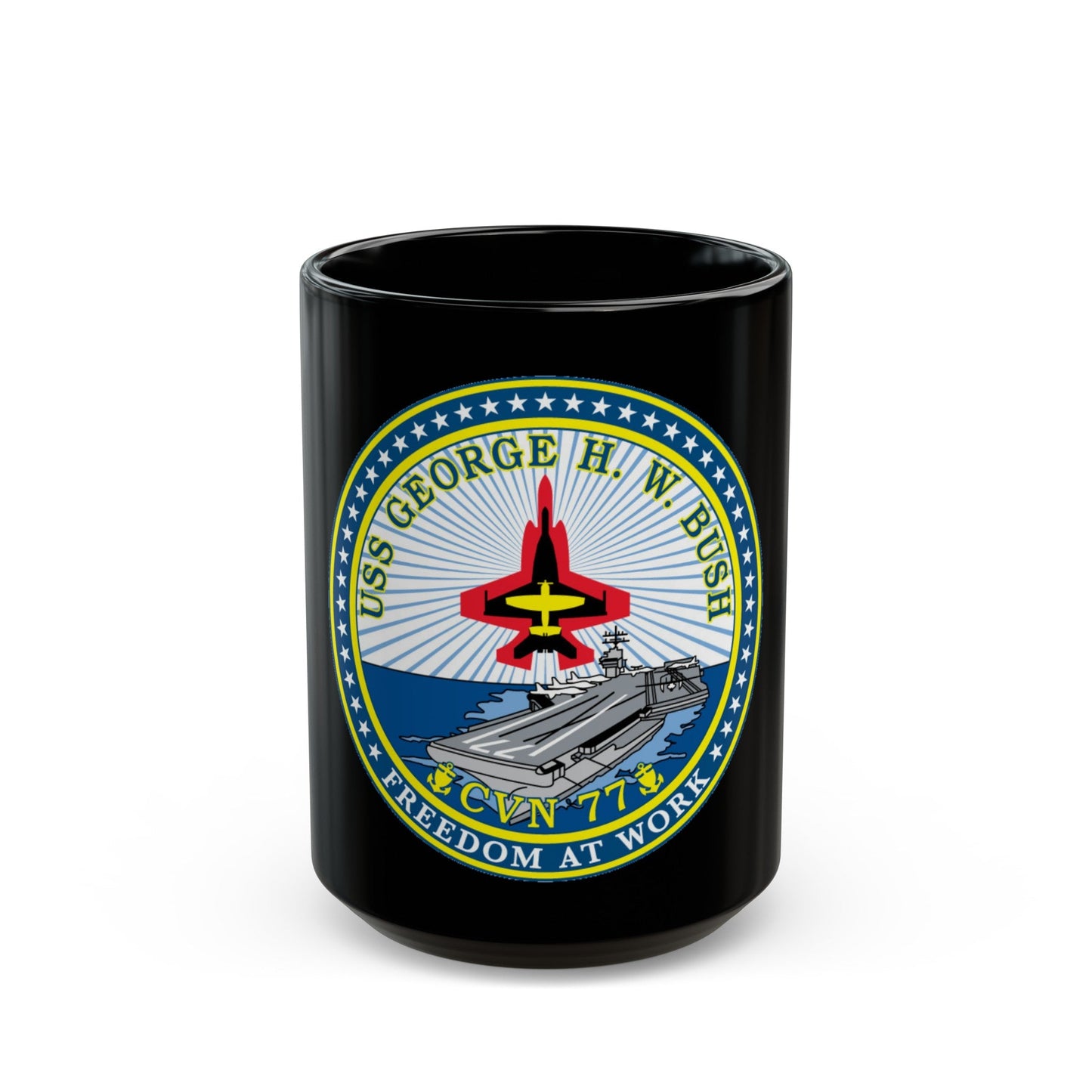 USS George HW Bush CVN 77 (U.S. Navy) Black Coffee Mug-15oz-The Sticker Space