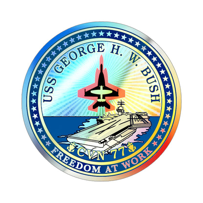USS George HW Bush CVN 77 (U.S. Navy) Holographic STICKER Die-Cut Vinyl Decal-4 Inch-The Sticker Space