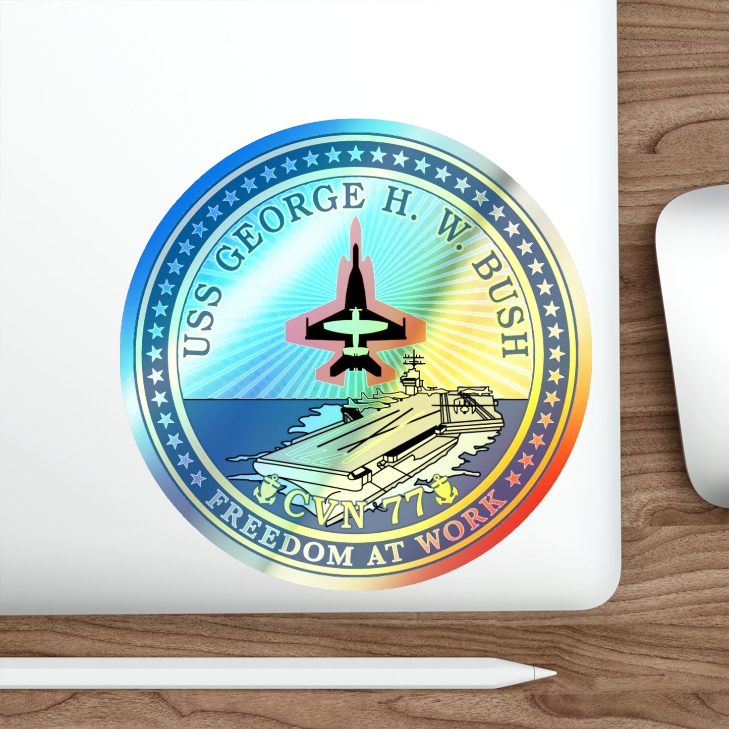 USS George HW Bush CVN 77 (U.S. Navy) Holographic STICKER Die-Cut Vinyl Decal-The Sticker Space