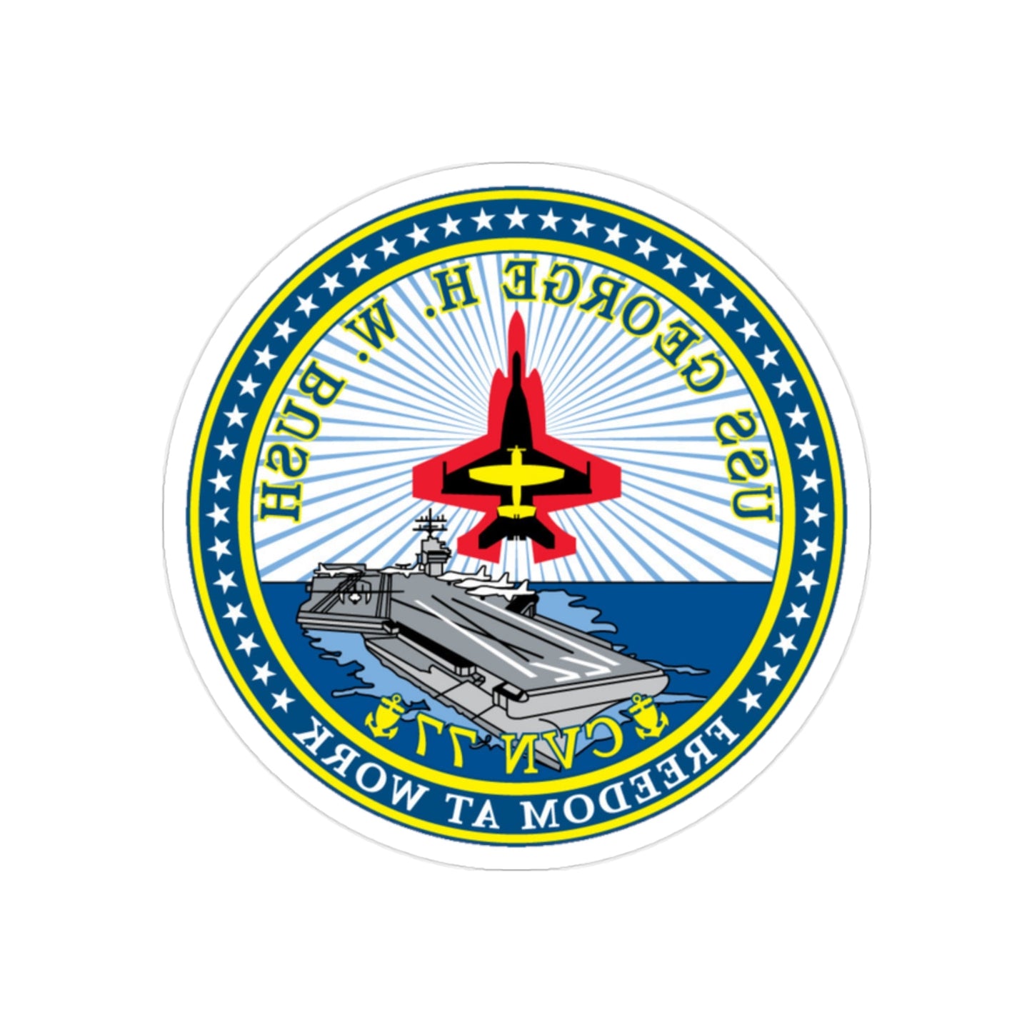 USS George HW Bush CVN 77 (U.S. Navy) REVERSE PRINT Transparent STICKER-2" × 2"-The Sticker Space