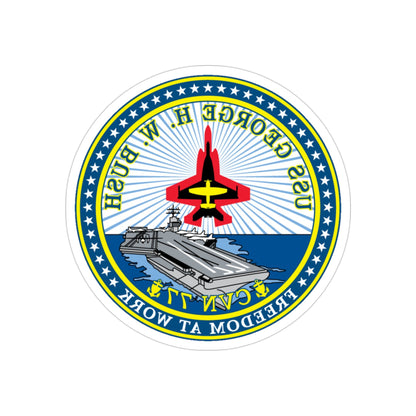 USS George HW Bush CVN 77 (U.S. Navy) REVERSE PRINT Transparent STICKER-3" × 3"-The Sticker Space